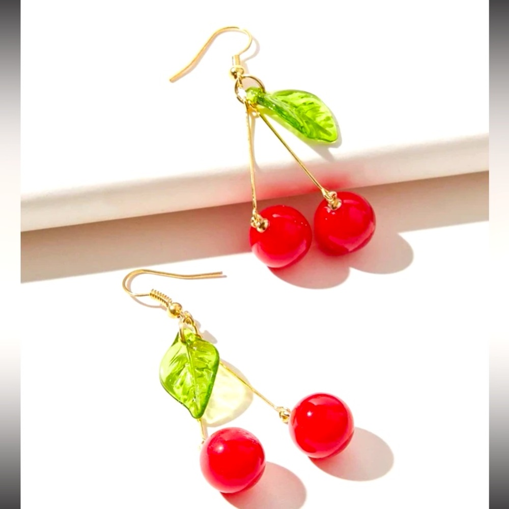 Delicately🍒Delightful Fun Cheery Cherry Drop Dangle Earrings - Picture 7 of 7